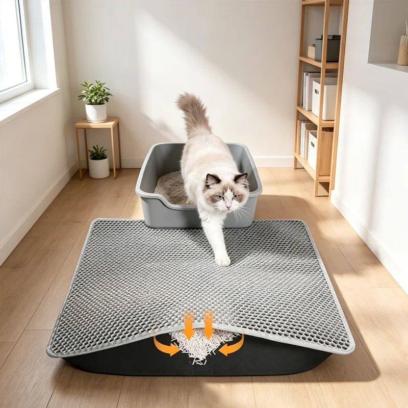 Tapete para caixa de areia de gato, impermeável, antiderrapante, de camada dupla, extra grande, reutilizável, lavável e resistente à sujidade