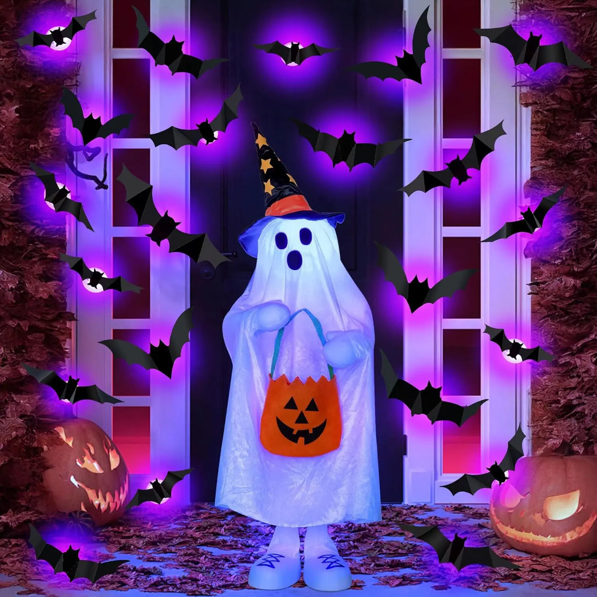 Halloween led morcegos aranha decoração brilho no escuro 3d adesivos de parede roxo/verde luzes para interior ao ar livre festa de halloween assustadores