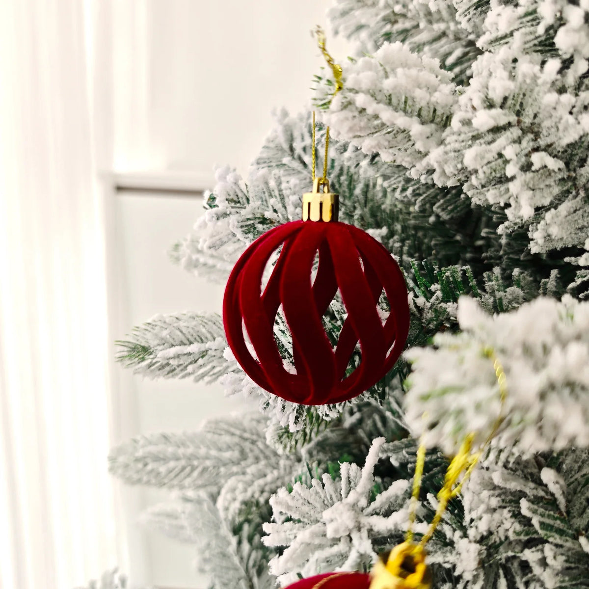30 Bolas de Natal de Veludo, Enfeites de 6CM, Bolas de Natal Flocadas, Pingentes para Pendurar na Árvore de Natal, Decoração Festiva para Casa
