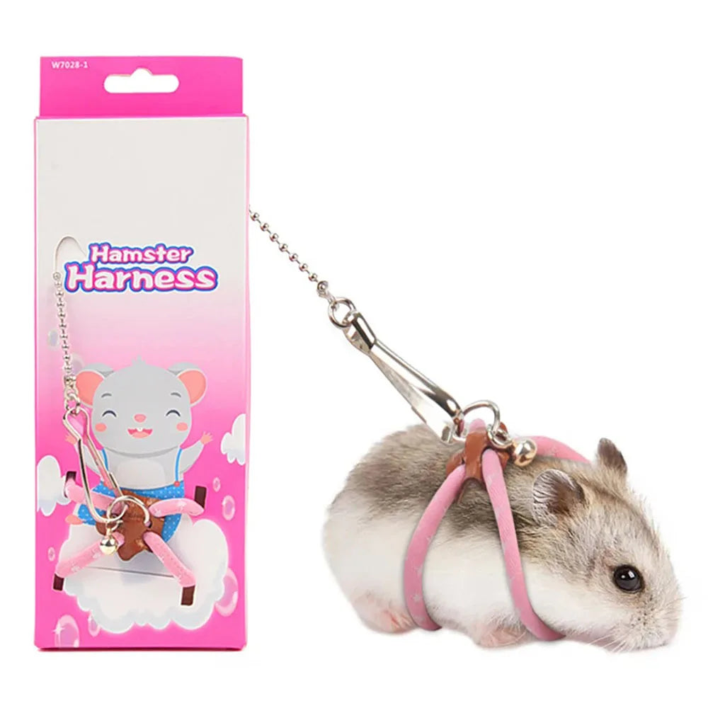 Pet ajustável macio arnês sino trela conjunto mouse hamster furões rato animal de estimação porco trela hamster arnês corda anti-mordida pet andando