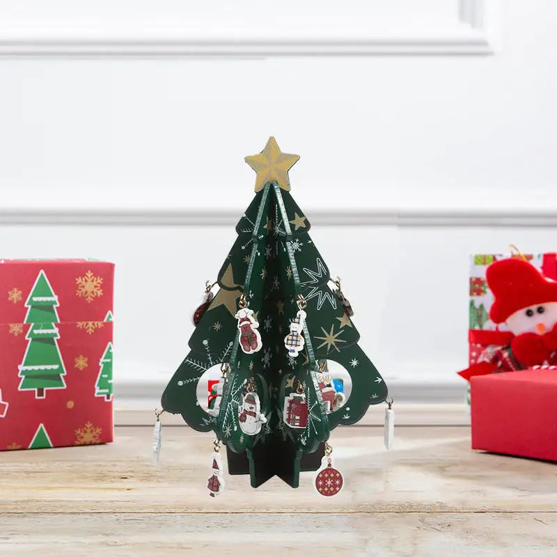 Árvore de natal infantil artesanal diy estéreo de madeira layout de cena de árvore de natal decorações de natal ornamentos 17 19cm de altura