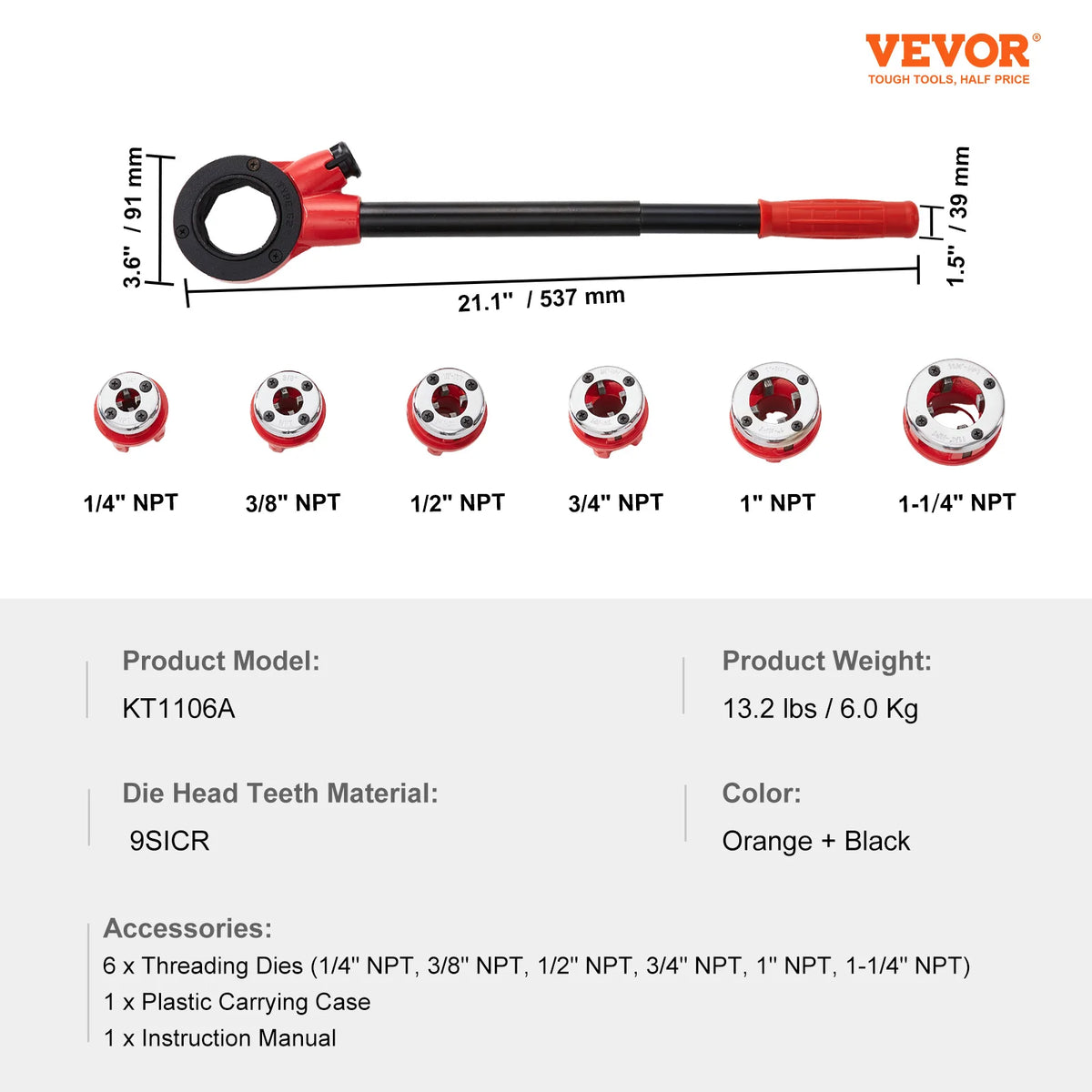 SucceBuy Manual Rosqueador de Tubos Ferramenta de Catraca Conjunto de Rosqueamento de Tubos Portátil com 6 PCS Morre para Tubos de Cobre de Ferro de Alumínio Galvanizado