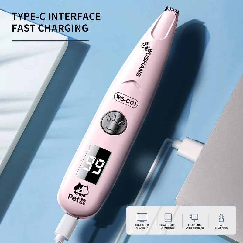 Aparador Elétrico para Cães com Luz LED, Impermeável, Aparador de Pelos para Patas de Animais de Estimação, Baixo Ruído, para Rosto, Patas, Orelhas e Pelos de Gato e Cão
