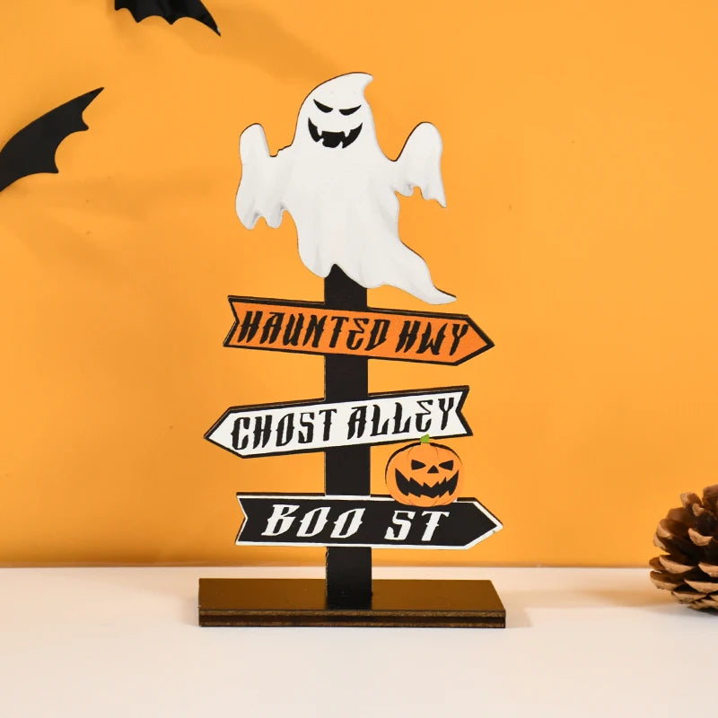 Enfeite de madeira de Halloween, fantasma, abóbora, caveira, decoração de mesa de terror para crianças, suprimentos para festa de Halloween
