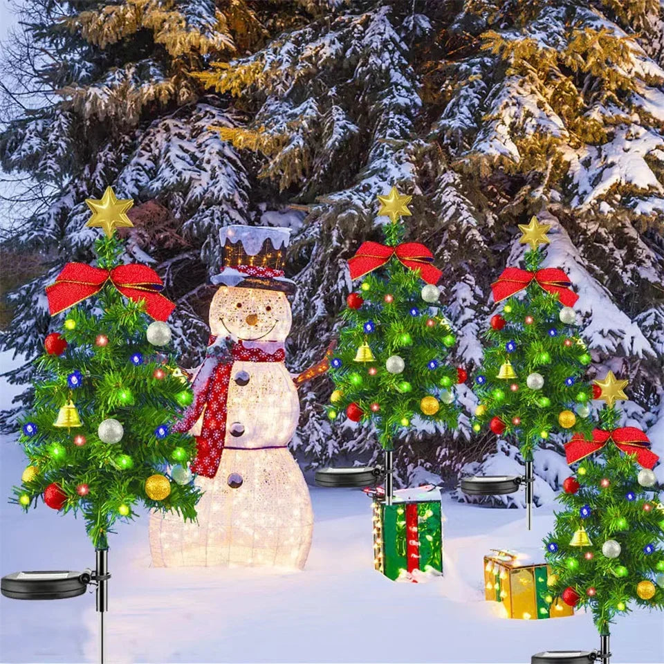 Árvore solar de natal luz decorações ao ar livre estaca de jardim iluminado quintal led estacas solares árvores para caminho gramado pátio ornamento