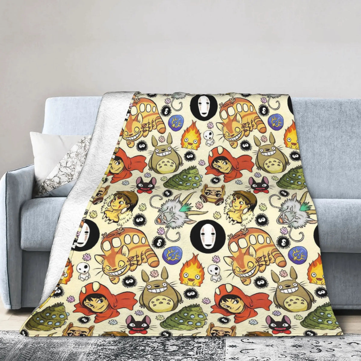 Susuwatari fuligem sprites m-monoked cobertores flanela primavera/outono sempre princesa lance cobertor para cama quarto colcha