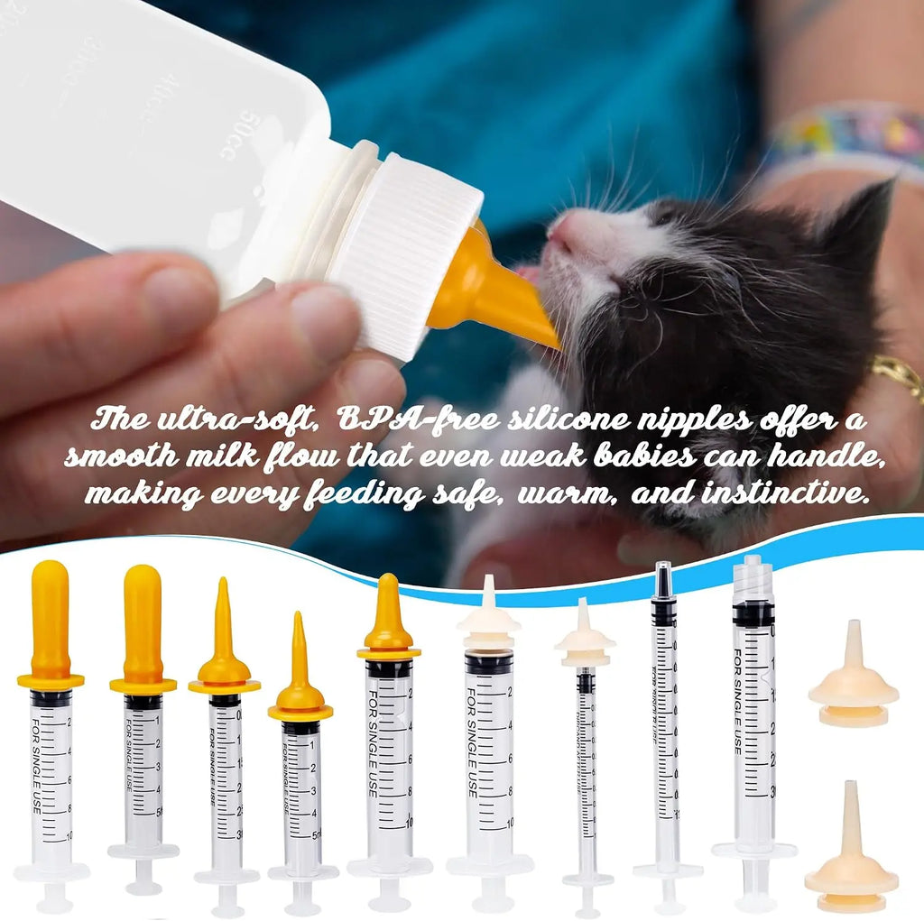 23 conjuntos de alimentação para animais de estimação: contém frasco de 50 ml e seringa, bico, copo medidor, escova de limpeza, adequado para filhotes de cães e gatos.