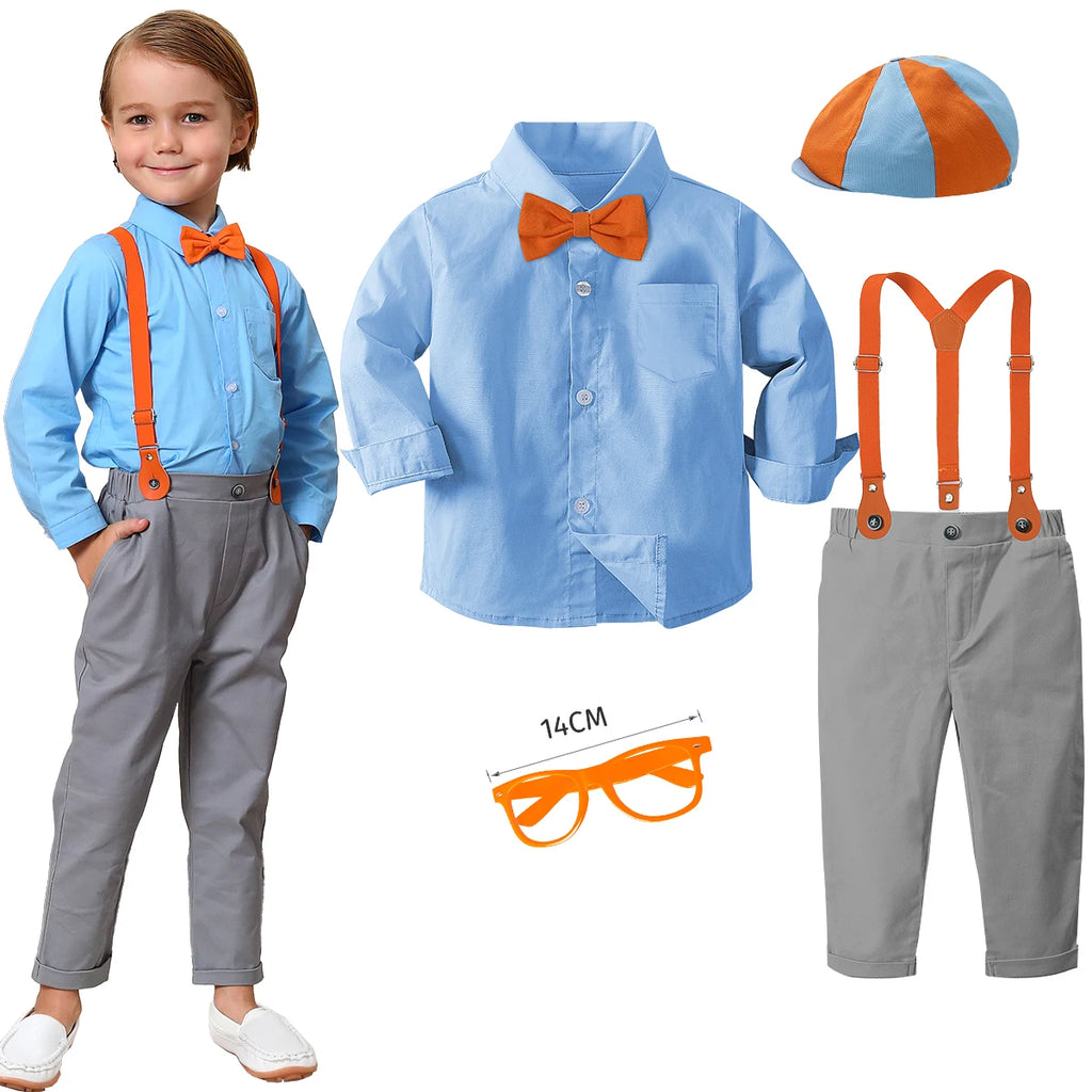 Criança menino roupas do bebê halloween ternos de aniversário crianças roupas suspender vestido cavalheiro fotografia infantil festa presente conjunto