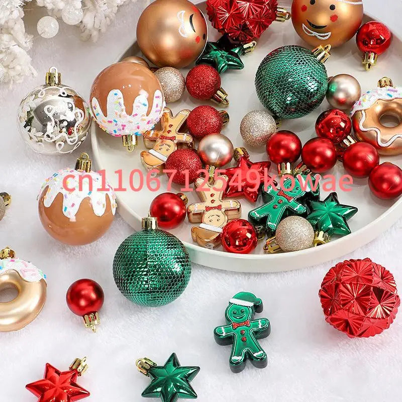 Decorações de Natal, 42 Conjuntos de Bolas de Natal Pintadas em Vermelho, Verde e Dourado, Pingentes.