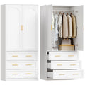 Guarda-roupa de madeira com 3 gavetas e varão para pendurar, 2 portas, armário independente para roupas no quarto, 71", personalizável