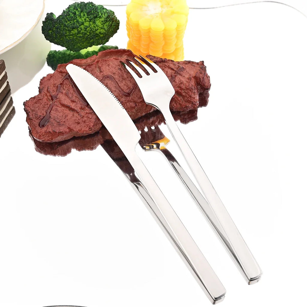 4pcs High-quality Mirror Dinnerware Set Silver Stainless Steel Tableware Set Reusable Knife Fork Spoon Dining Table Utensils Kasa & Pet
