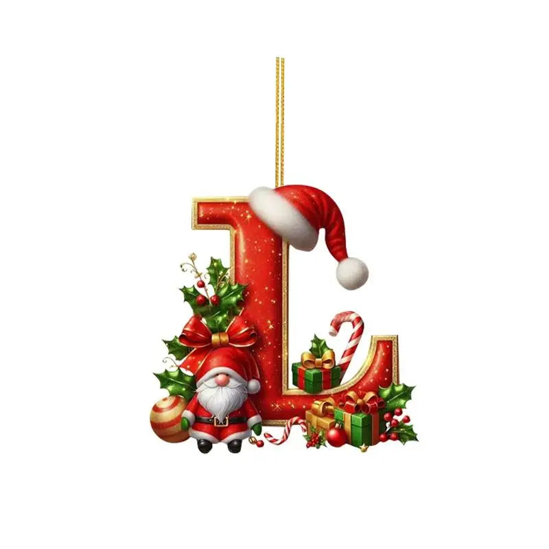 Enfeite de Natal com 26 letras, pingente plano para pendurar, ornamento personalizado, decoração festiva para árvore de Natal, presente para festas de fim de ano.