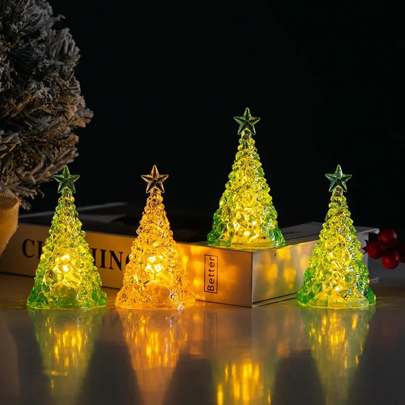 Mini Árvore De Natal Com Luzes LED, Clear Crystal Table Tree Ornamentos, Decorações para o Natal