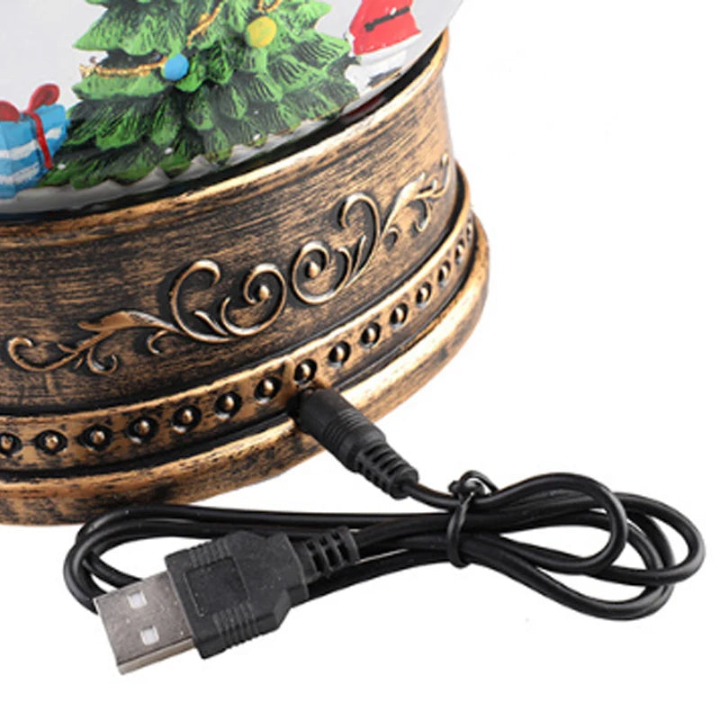 Caixa de música de natal com luzes de natal de cristal ornamentos decoração festiva para festa em casa decoração de mesa clássico presente de natal
