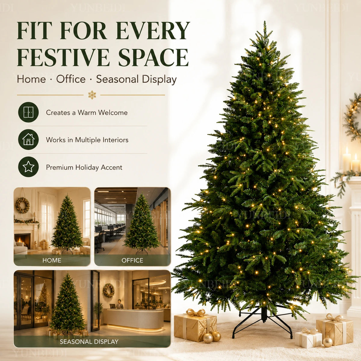 Árvore de Natal Artificial em Material PE+PVC, Grande Árvore de Natal Densa de 120cm a 270cm, Decoração para o Natal em Família e Ano Novo