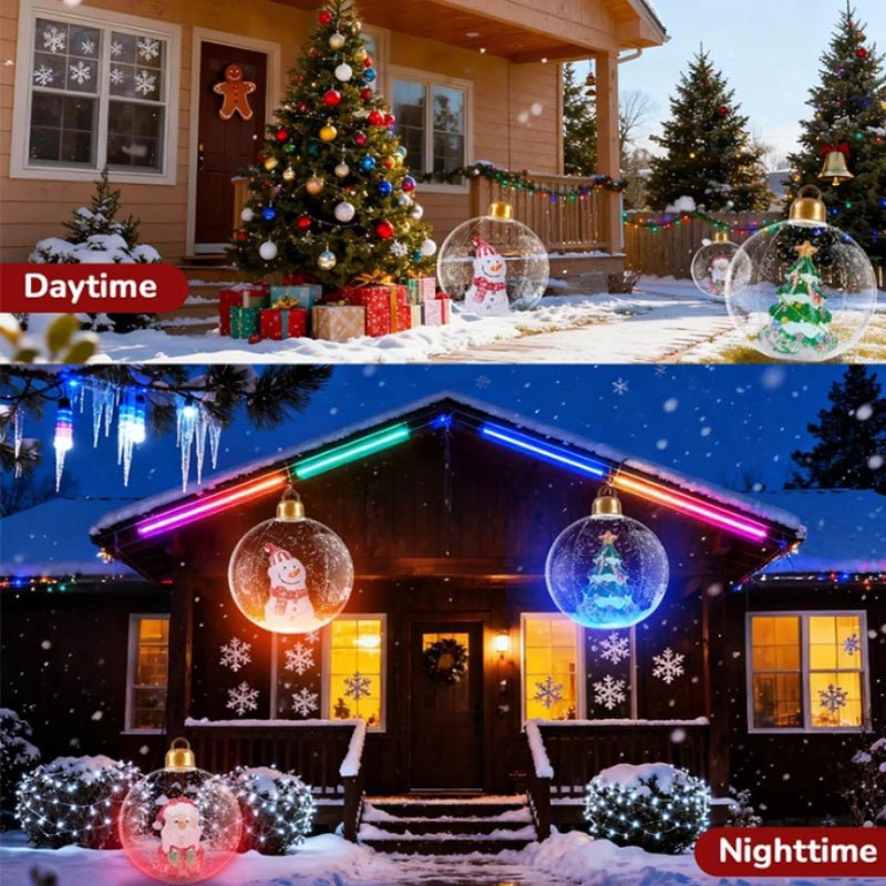 Bola Decorativa Inflável de Natal 60cm, Bolas Gigantes Grandes de PVC para Exteriores, Decorações para Árvore de Natal, Bola de Brinquedo Sem/Com Luz