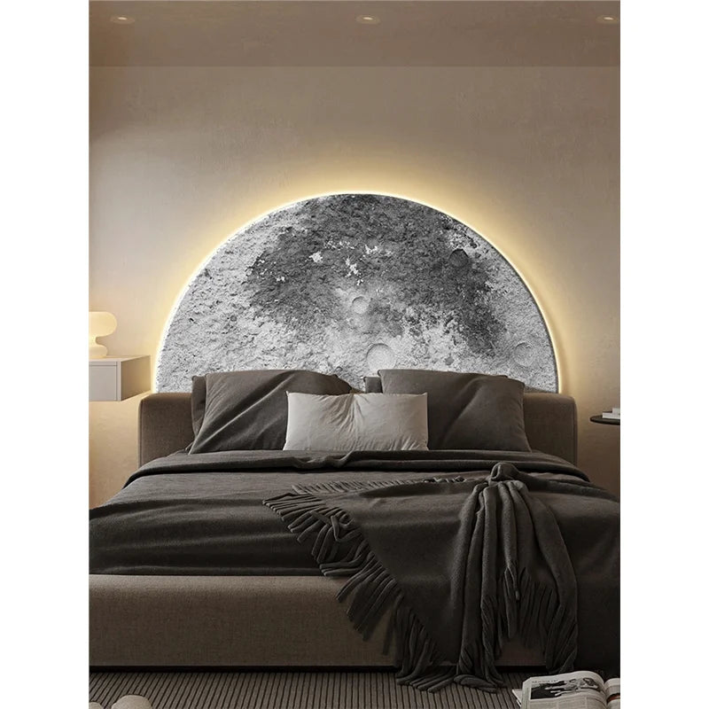 Pintura Decorativa para Sala de Estar com Tema Lunar, Pintura com Lâmpada LED de Parede, Painel de Fundo, Sensação de Alto Padrão, Pintura Suspensa em Arenito