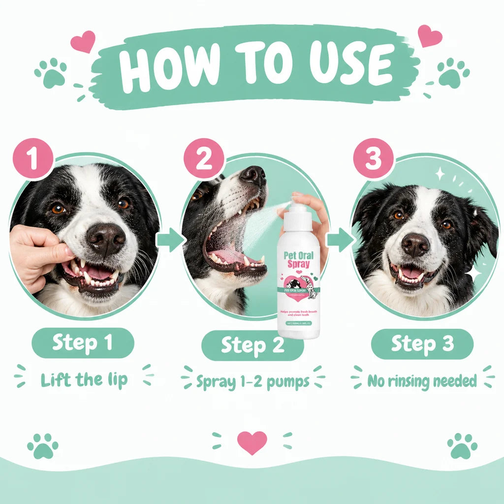 Spray oral para animais de estimação, para gatos e cães, com extrato de chá verde, seguro para animais, reduz o tártaro, proporciona hálito fresco, não requer escovação, fácil de transportar, para limpeza e cuidados