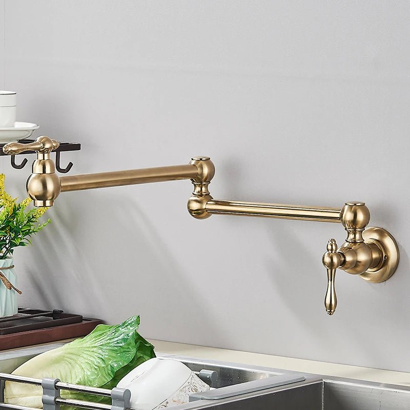 Ouro escovado dobrável pote enchimento torneira de parede torneira da cozinha única água fria girar bico dobrável para cozinha - Kasa & Pet