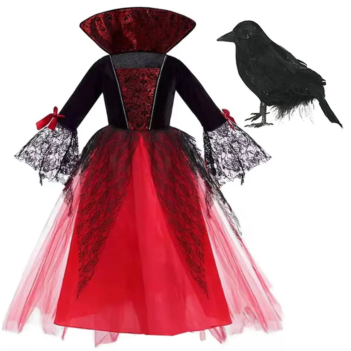 Fantasia de Vampiro para Meninas 2026: Vestido Gótico Escarlate de Noiva Fantasma para Crianças – Perfeito para Halloween, Aniversários e Carnaval