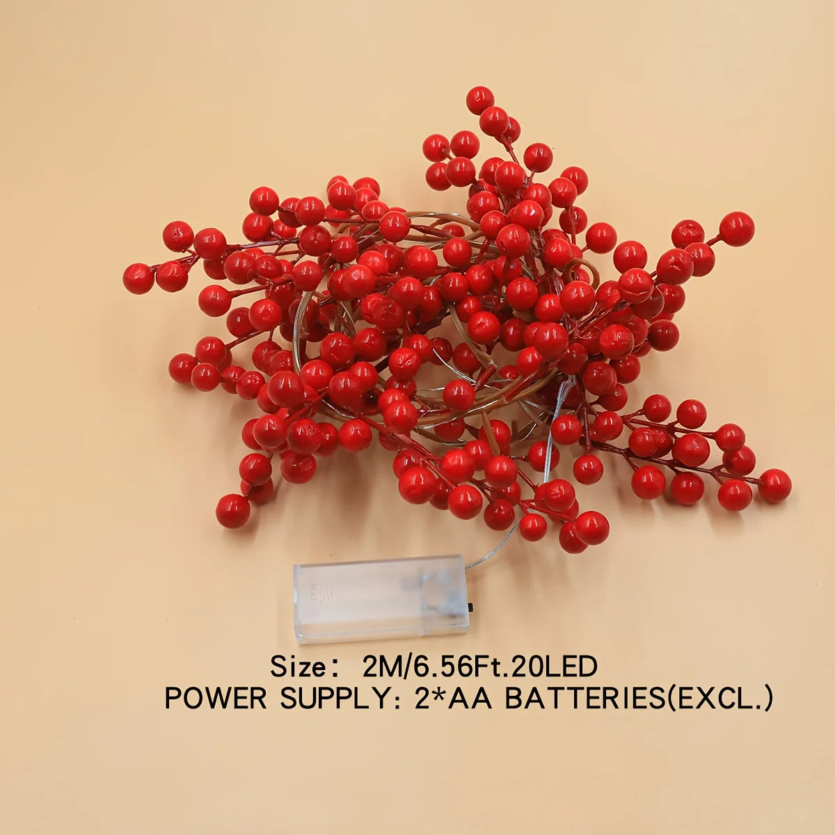 Guirlanda de luzes LED com frutos vermelhos artificiais para o Natal, luzes em forma de videira para decorar árvores de Natal, casas, casamentos, festas e para a decoração de inverno.