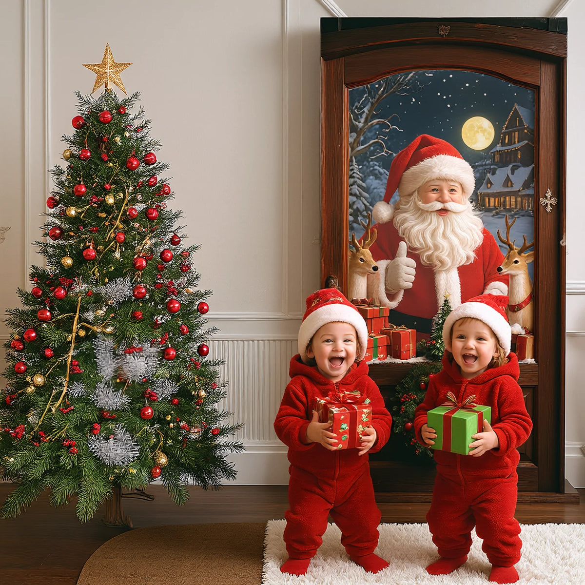 Faixa de Natal Vermelha e Verde, Painel de Fundo do Papai Noel, Decoração Festiva para Presentes, Exibição de Natal para Festa de Natal, Decoração de Porta de Casa, Foto de Feriado