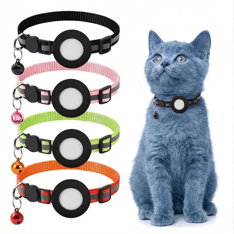 Coleira para Gato Airtag, Fivela de Segurança Refletiva com Sino, Coleira GPS Ajustável Anti-Perda para Gatinhos e Filhotes