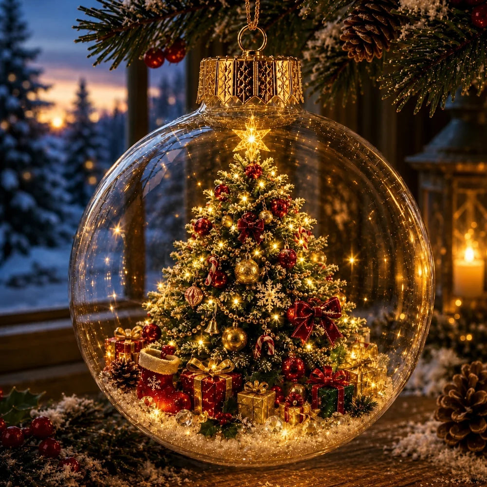 Bola de Natal Iluminada Brilhante, Ornamento de Vidro Pendurado para Decoração de Árvore de Natal, Festa em Casa e Festas de Natal