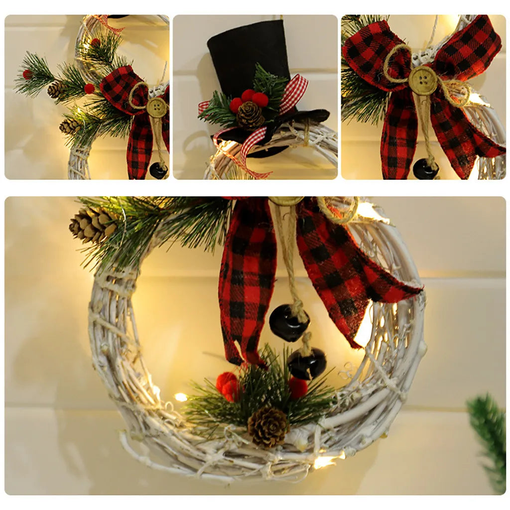Natal boneco de neve grinalda guirlanda led luz porta decoração artificial casa janela parede fundo porta pendurado ornamento luminoso