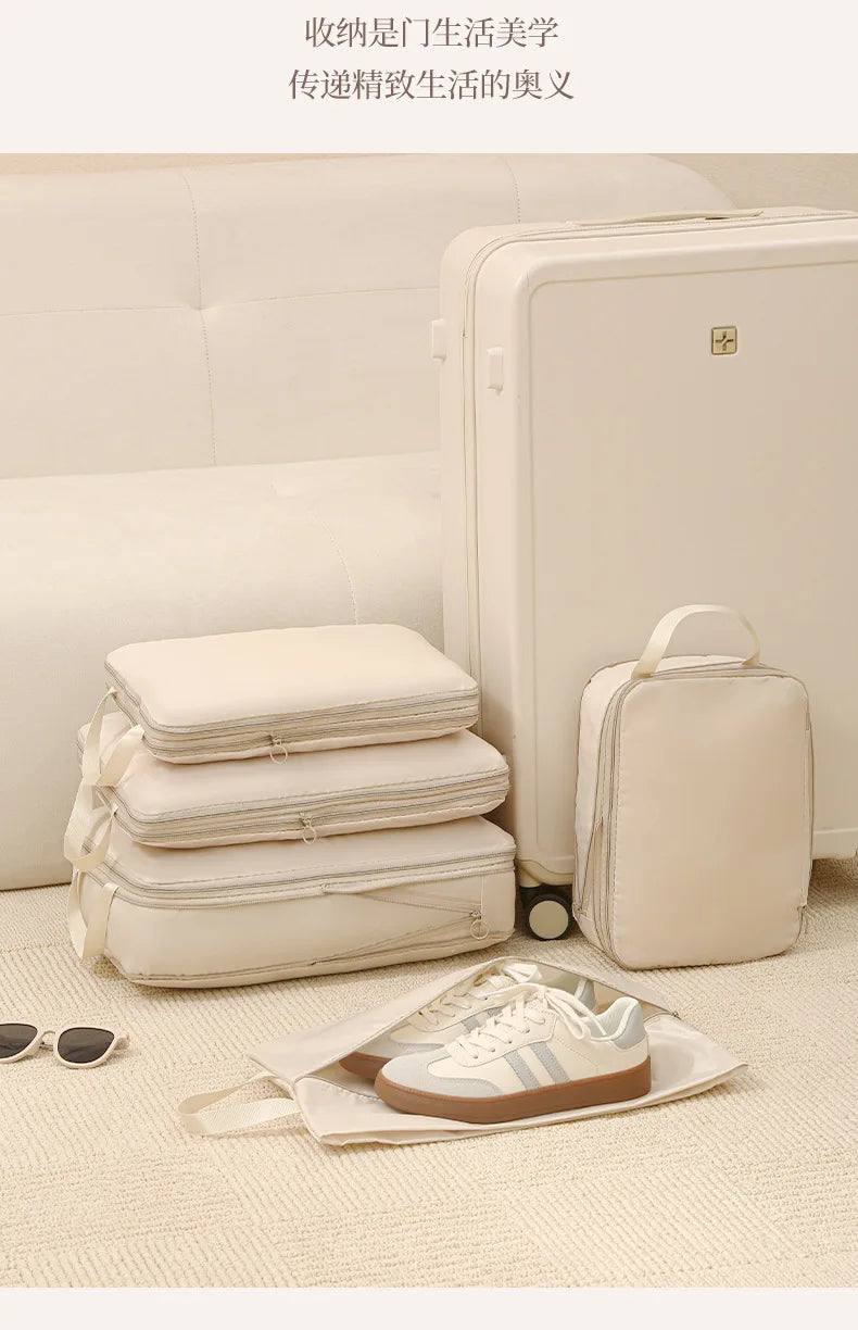 Conjunto de cubos de embalagem de viagem de 4 unidades – Organizadores de roupas de compressão para mala, sacos de armazenamento de bagagem à prova d'água e organizadores de gaveta