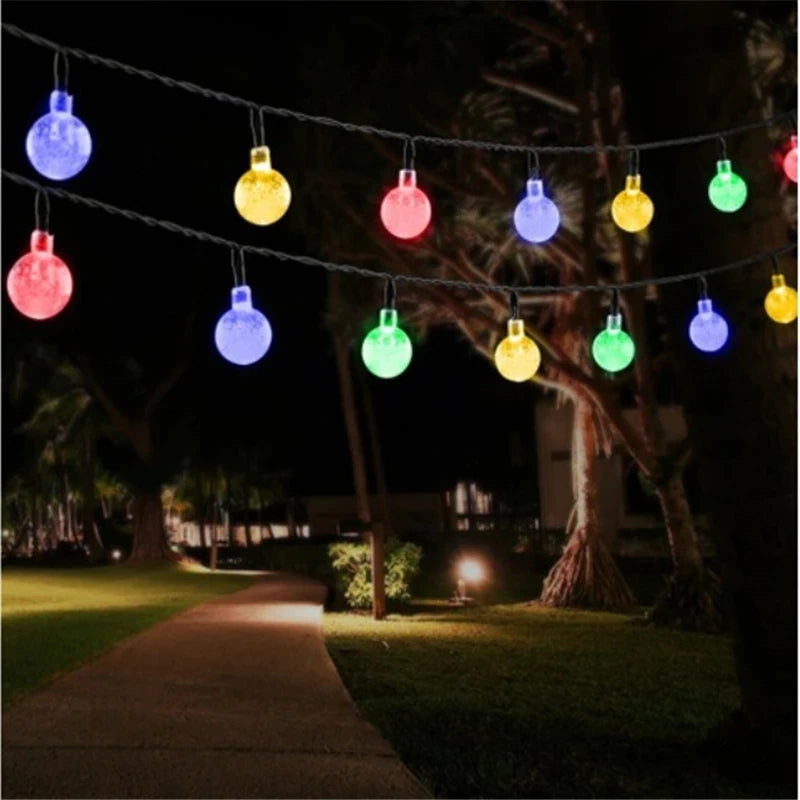 Solar led bola de cristal luz da corda 10m à prova dwaterproof água luzes fadas natal casamento guirlanda jardim gramado árvore decoração ao ar livre