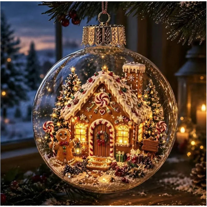 Nova Bola de Enfeite de Natal Transparente com Luzes, Decoração para Cenário Natalino, Brinquedo para Pendurar na Árvore de Natal, Diorama de Inverno, Enfeite para Janela de Natal