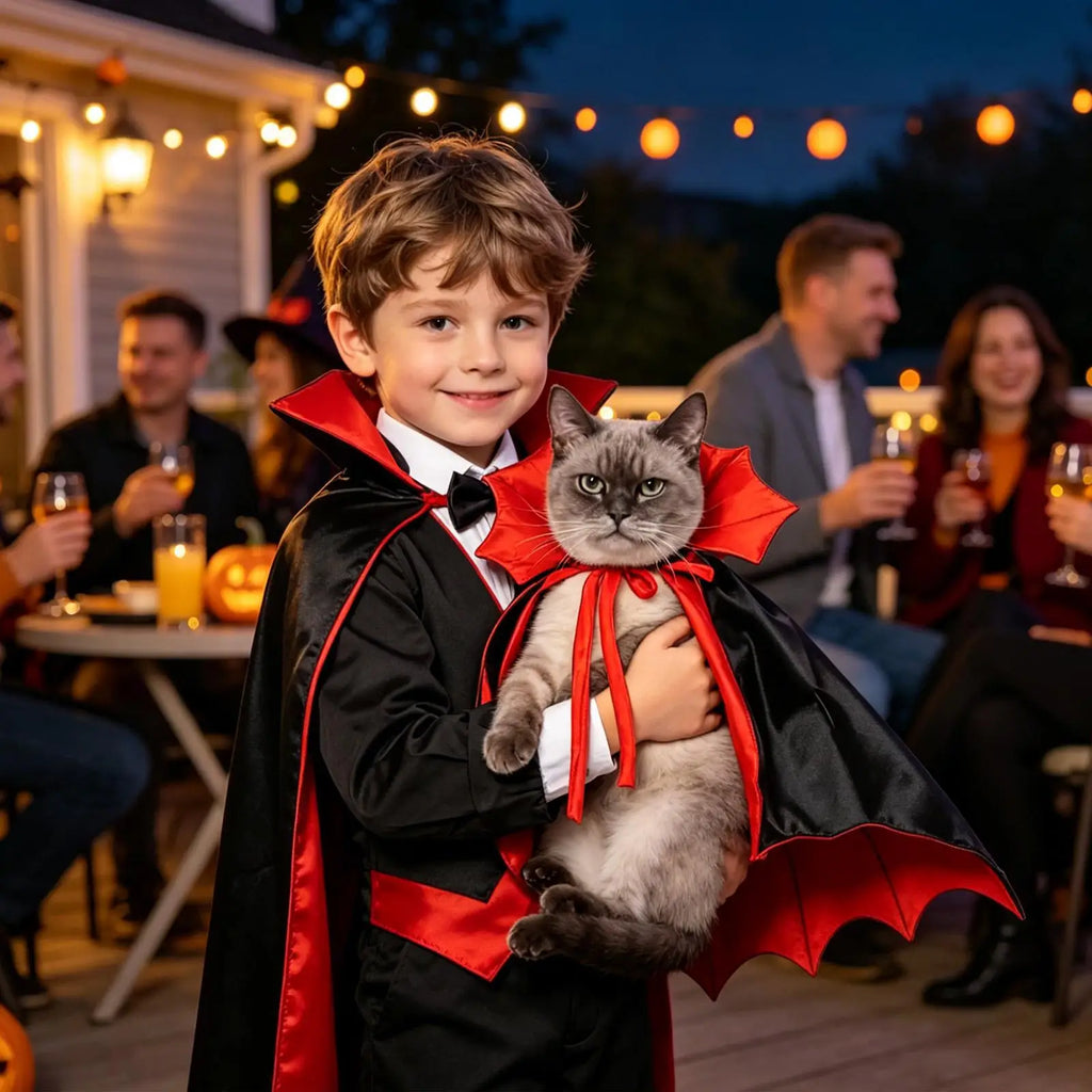 Fantasia de Morcego para Animais de Estimação, Capa de Vampiro Vermelha e Preta Ajustável para Cães e Gatos, Cosplay Engraçado para Filhotes Pequenos e Médios em Festas de Halloween