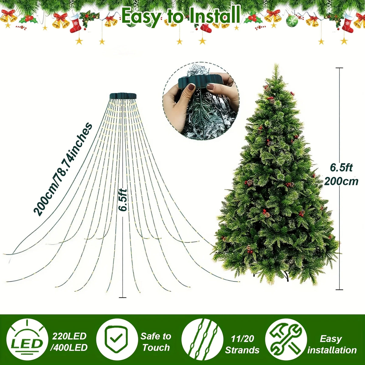 Luz decorativa para árvore de Natal, luz de ambiente alimentada por USB, adequada para uso interno e externo, decoração de Natal e feriados.
