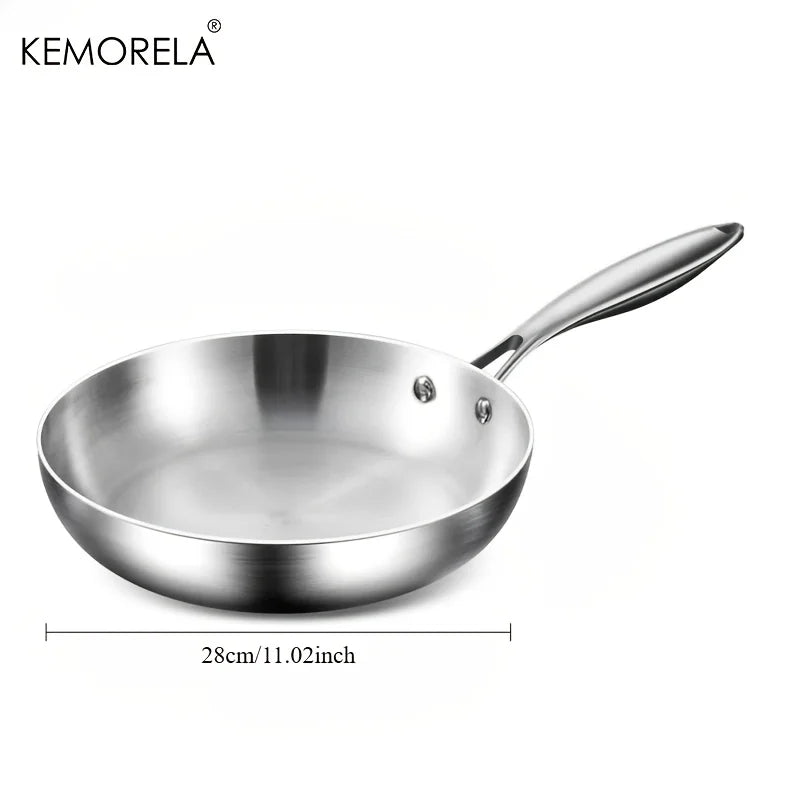 Frigideira de aço inoxidável KEMORELA 316, design polido espelhado, vários tamanhos de aço inoxidável de três camadas para fogões de indução Kasa & Pet Store