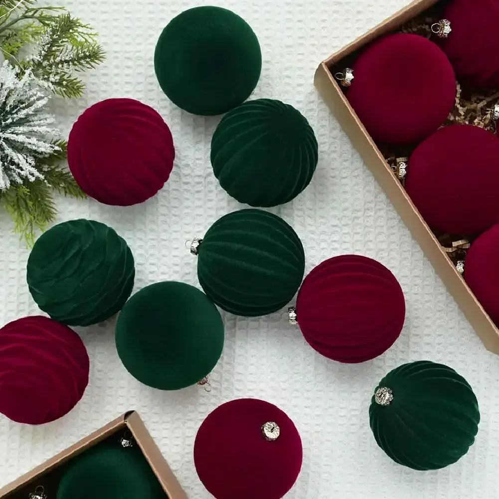 Conjunto de 12 Bolas de Natal de Veludo Flocado de 6CM, Bolas para Pendurar na Árvore de Natal, Acessórios de Decoração para Casa, Ano Novo 2026
