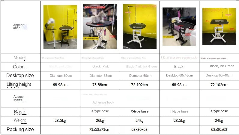Cães de pelúcia para animais de estimação e gatos, modelagem de beleza, levantamento pneumático, mesa redonda rotativa, mesa de beleza, mesa cosmética