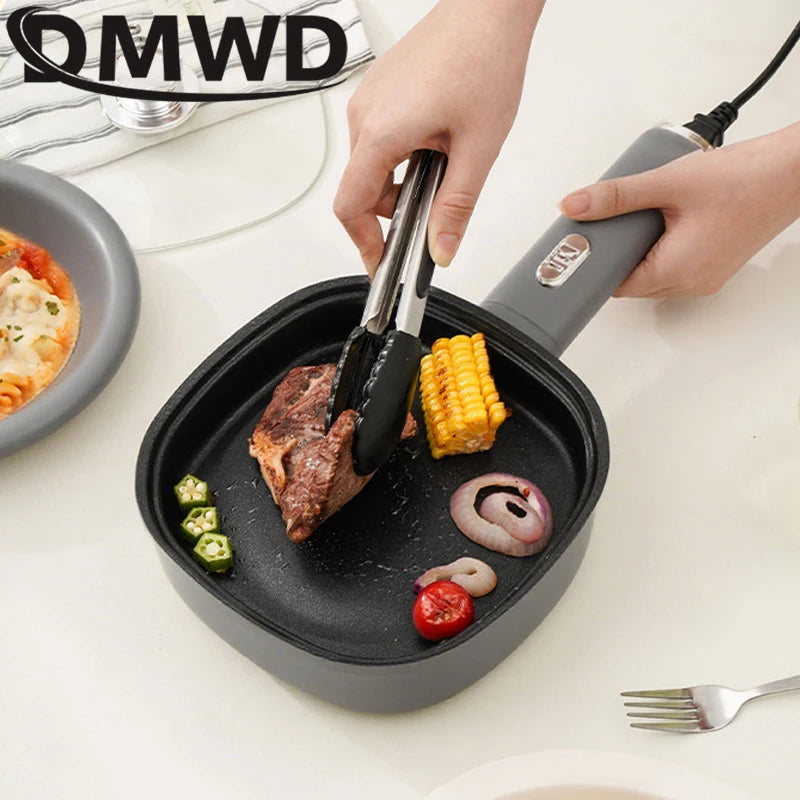 Panela Elétrica DMWD para Fritar, Mini Panela Doméstica Antiaderente para Bifes e Panquecas, Frigideira Elétrica Multifuncional 2 Potências 600W