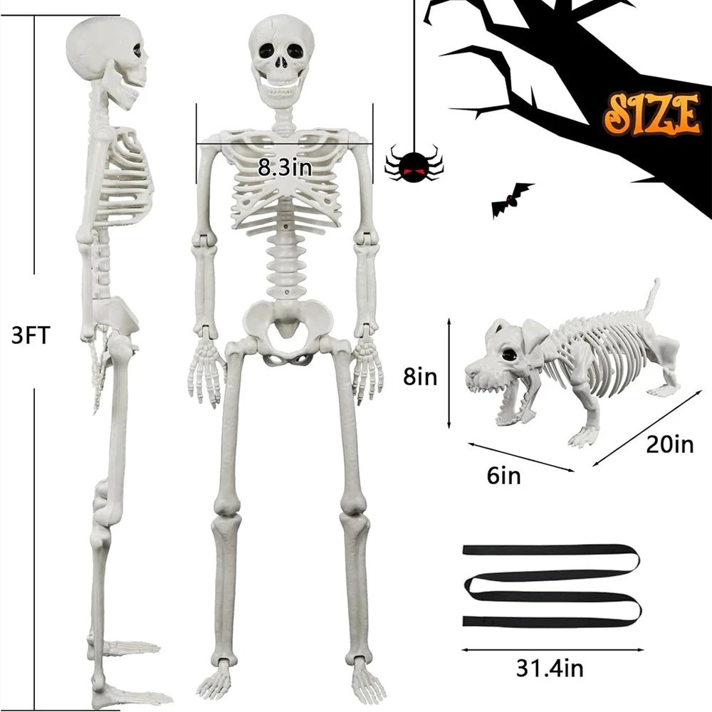 Decorações de Esqueletos Humanos e de Cães de 36 polegadas para Halloween - Decoração Realista e Posável de Corpo Inteiro para Interiores, Exteriores, Jardins e Cemitérios - Kasa & Pet