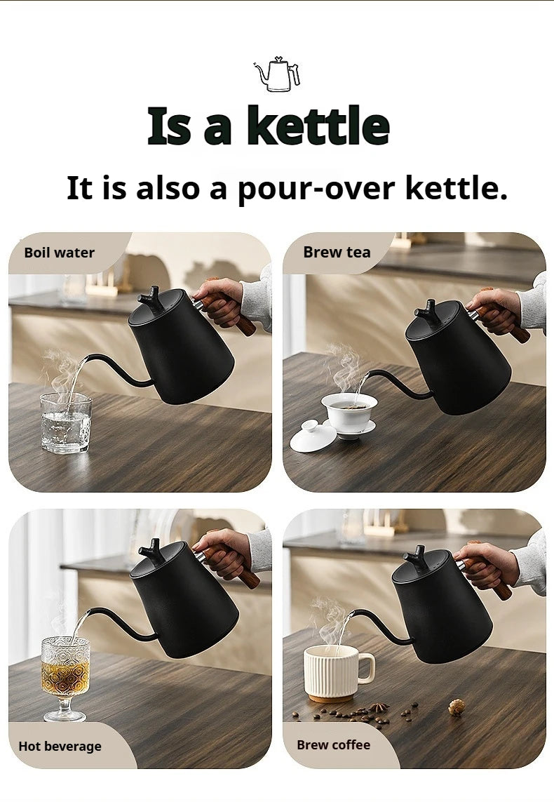 Chaleira Elétrica Gooseneck 1L: Controle Inteligente de Temperatura para Café Coado, Aquecimento Rápido em Aço Inoxidável, 110V e 220V