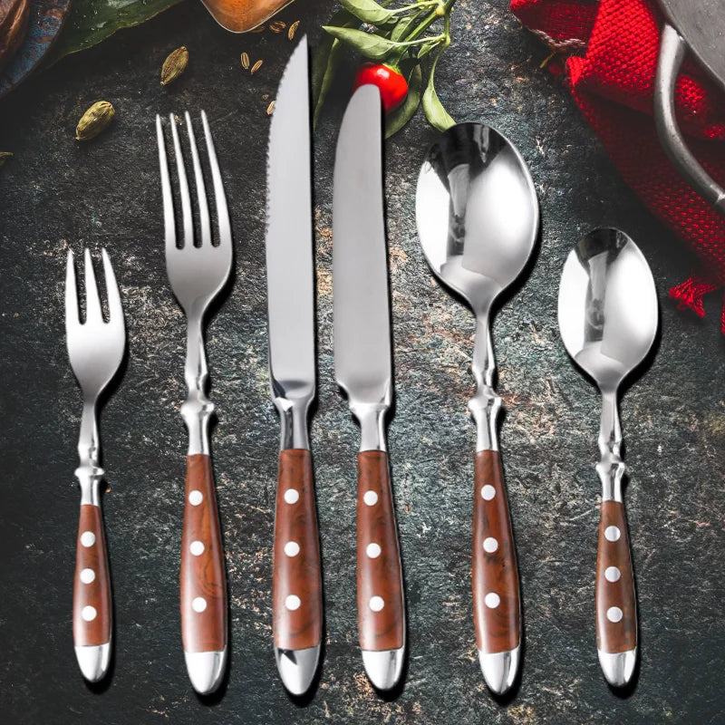 Conjunto de Talheres de Aço Inoxidável, Conjunto de 6 Peças Incluindo Faca, Garfo e Colher, Facas de Cozinha e Talheres para Sala de Jantar