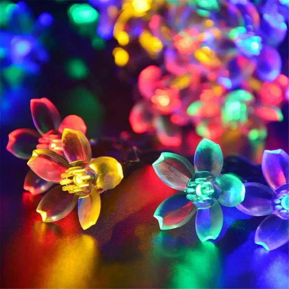 Luzes de Cordão LED Solares em Forma de Flor de Cerejeira para Decoração de Jardim e Pátio ao Ar Livre, Decoração de Natal e Casamento
