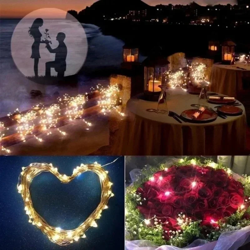 Decorações para Árvore de Natal, Luzes de Cordão Solares para Jardim Externo, Luzes de Fio de Cobre LED para Festas em Casa, Casamentos, Ano Novo 2027