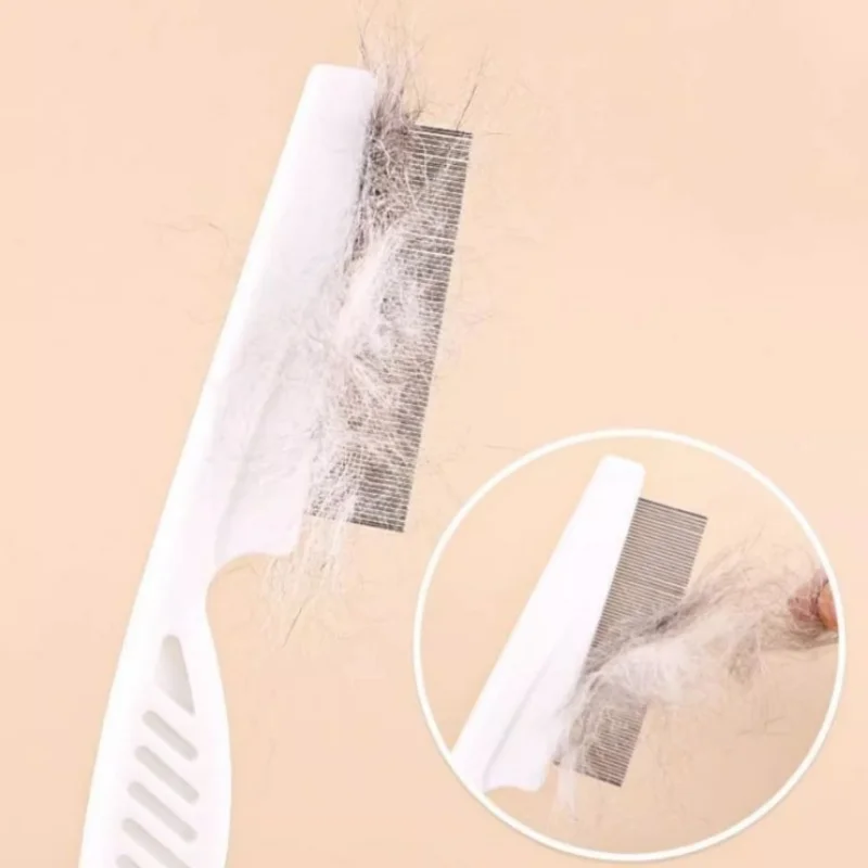 Pente de pulgas cão gato escova de remoção de pêlos de aço inoxidável dentes densos pente em linha portátil pet universal aliciamento limpeza suprimentos
