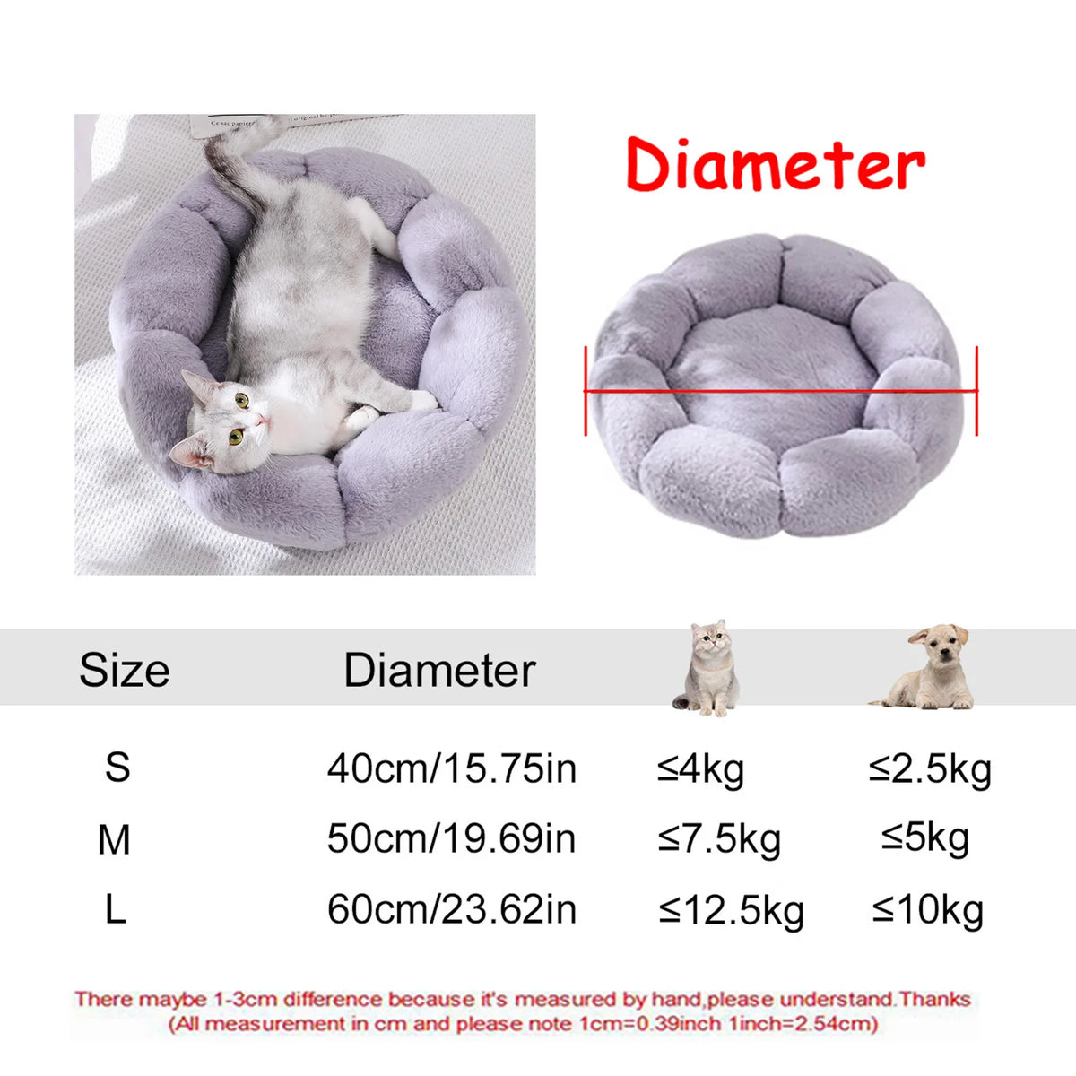 Cama redonda para animais de estimação, 40-90cm, 6 tamanhos, cama grande para cães, super macia, casa de pelúcia para cães médios, inverno, quente, dormir