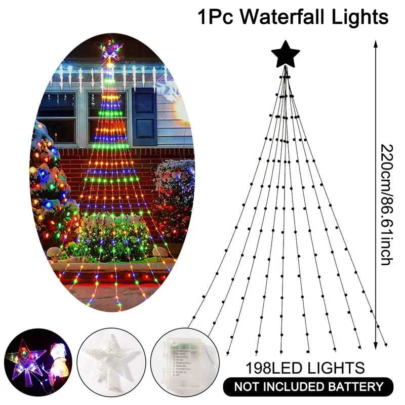 Led estrela cachoeira luzes decorações de natal luzes da corda ornamentos de árvore de natal para casa 2025 navidad natal ano novo 2026