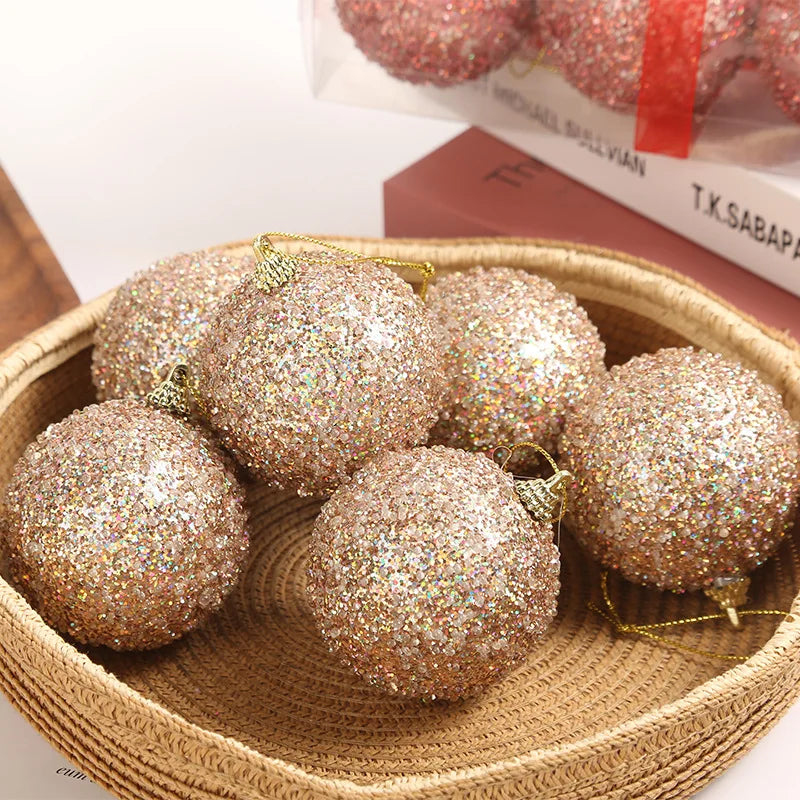 Bolas de Natal Douradas com Glitter (6-30 peças) de 6cm para Pendurar na Árvore de Natal, Pingentes Brilhantes para Decoração de Festa de Ano Novo