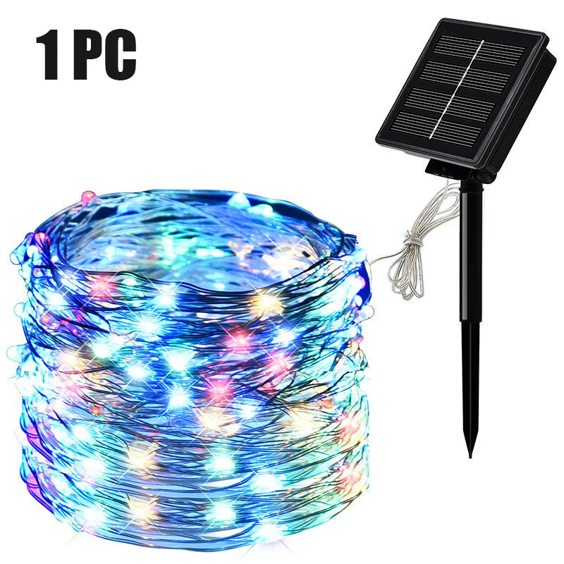 Luz solar ao ar livre da corda led guirlanda de fadas 8 modo jardim quintal festa decoração natal lâmpada fio cobre