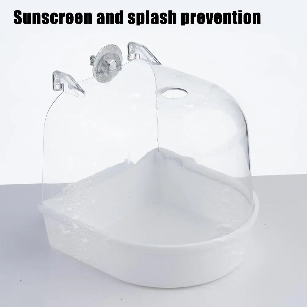 Banho de pássaros para limpeza de gaiola, suprimentos para animais de estimação, calopsita, banheira de pássaros com ganchos pendurados, acrílico transparente, cubo de banho de pássaros