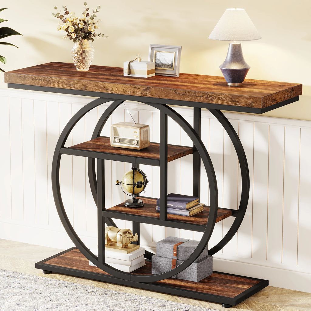 Industrial Entryway Console Mesa para Sala de Estar, Foyer Corredor Mesa para Entrada, 4-Tier Mesa, 41,3"
